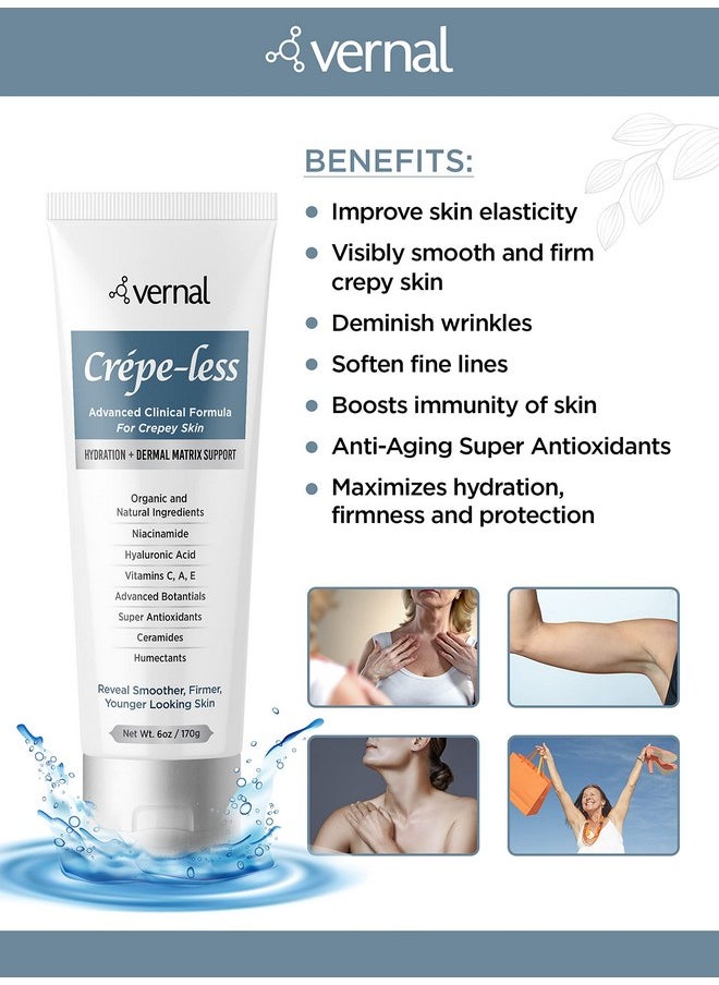 Vernal - Crepeless Skin Firming Cream To Reduce Crepy Arms Neck & Hands. Organic Tightening Cream To Reduce Thin Wrinkled Skin On Arms Neck And Body. Best Moisturizer To Treat Saggy Skin. Made In Usa (6 Oz) - Image 1