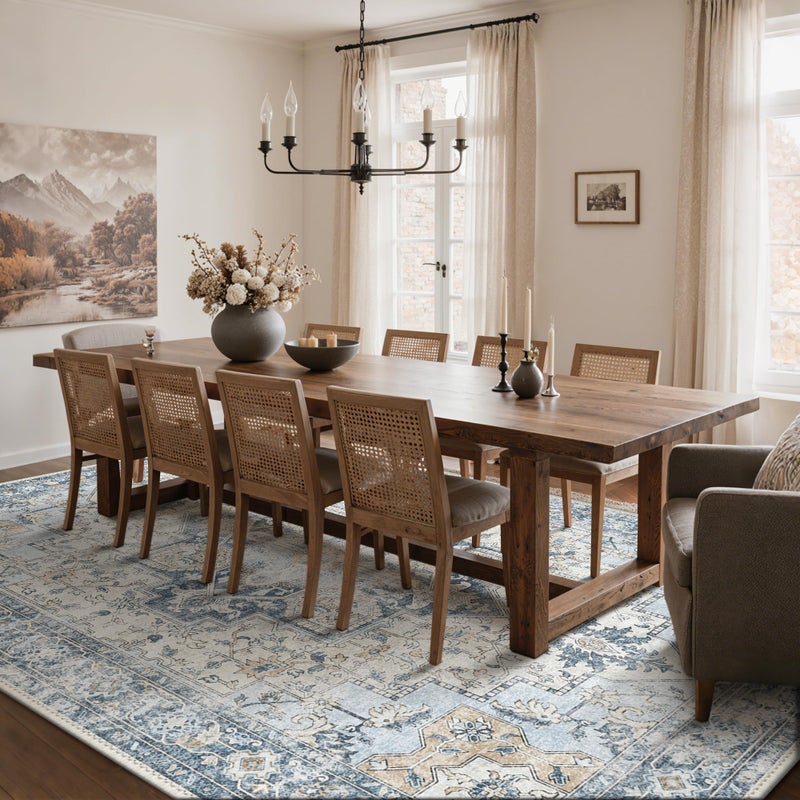 GENIMO 3x5 Area Rugs for Living Room, Machine Washable Rug, Non Slip Vintage Rugs, Low Pile Lightweight Chenille Print Rug for Bedroom, Dining Room, Home Office, Blue - Image 2