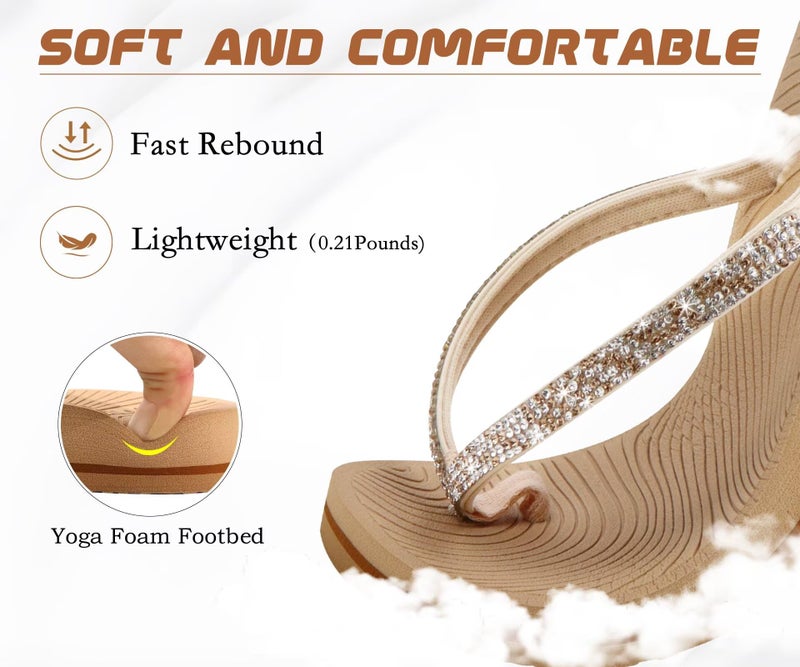 KuaiLu Women's Rhinestone Flip Flops with Comfort Arch Support Yoga Mat Cushion Sandals Fashion Summer Beach Travel Walking Thong Orthopedic Sandles Slip on Plantar Fasciitis Beige 8.5 - Image 5