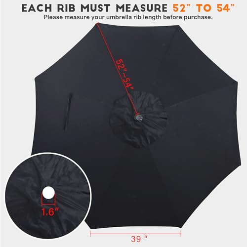 Blissun 9ft Patio Umbrella Replacement Canopy Market Umbrella Top Outdoor Table Umbrella Canopy for 8 Ribs Canopy Only Black - Image 3