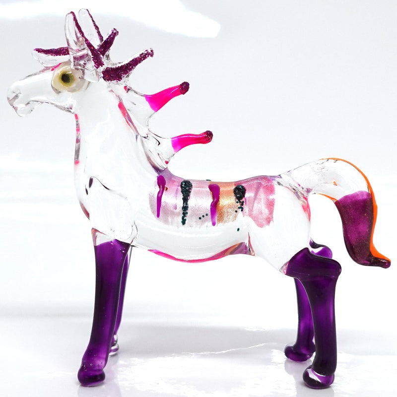 Sansukjai Horse Miniature Figurine Handmade Blown Glass Art Tiny Animal Collectible Sculpture Unique Home Decor Gift MultiPurple