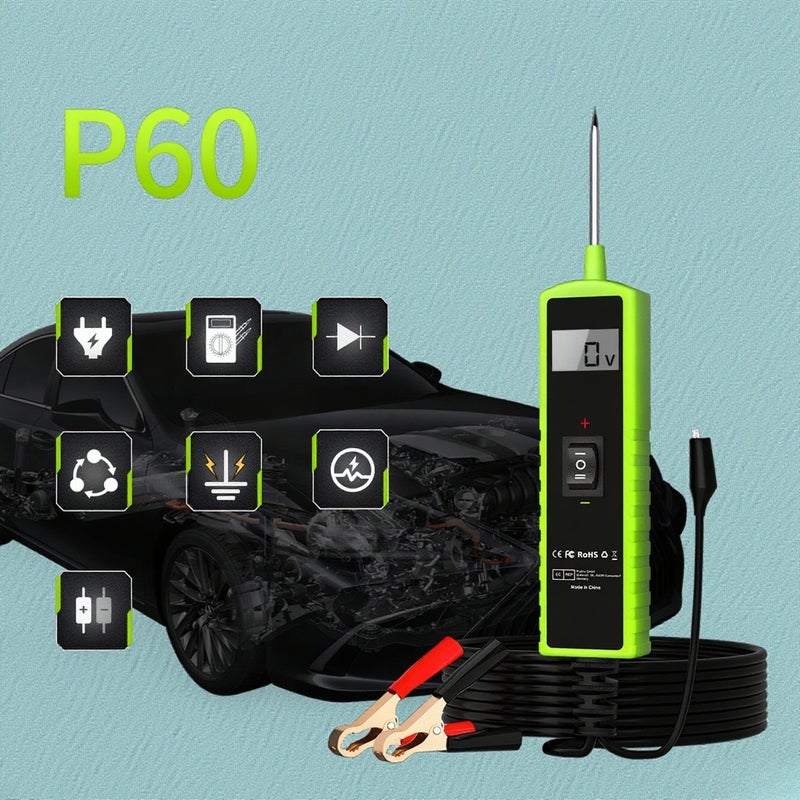 المعايرة الكهربائية للسيارات P60 - معايرة قصور أنظمة السيارات الكهربائية 6-30 فولت تيار مستمر مع وظائف شاشة LCD ومصباح يدوي وتفعيل المكونات / اختبار الاستمرارية / الكشف عن الأرضية / تحديد موقع القصور - Image 2