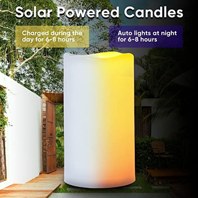 Homemory Large Solar Candles Outdoor Waterproof, 4"x10", Dusk to Dawn, Solar Powered Flameless Candles for Outdoor, Lanterns, Set of 2 - Image 5
