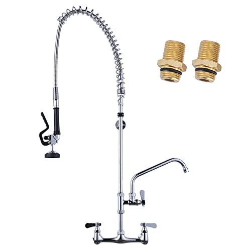 iVIGA 43" Height Commercial Kitchen Sink Faucet with Pre-Rinse Sprayer, 8 Inch Wall Mount Center Sink Faucet with Pull Down Spray Unit, Compartment Sink Faucet with 10" Swivel Spout for Restaurant - Image 1