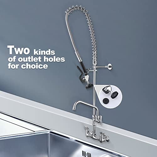 iVIGA 43" Height Commercial Kitchen Sink Faucet with Pre-Rinse Sprayer, 8 Inch Wall Mount Center Sink Faucet with Pull Down Spray Unit, Compartment Sink Faucet with 10" Swivel Spout for Restaurant - Image 3