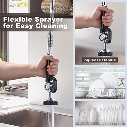 iVIGA 43" Height Commercial Kitchen Sink Faucet with Pre-Rinse Sprayer, 8 Inch Wall Mount Center Sink Faucet with Pull Down Spray Unit, Compartment Sink Faucet with 10" Swivel Spout for Restaurant - Image 2