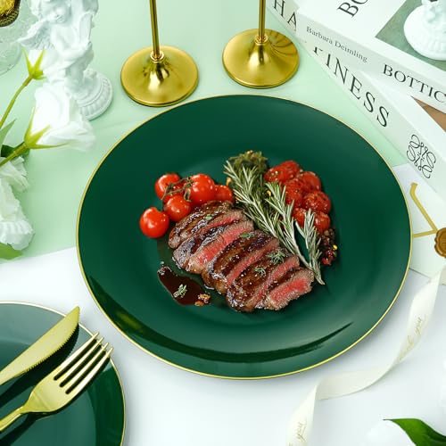 Bestluck 175 Pieces Green Gold Plastic Dinnerware Set, Gold Disposable Plates for Party, Include 50 Green Plates with 75 Plastic Cutlery, 25 Napkins and 25 Cups - Image 5