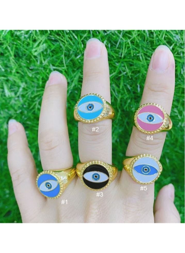 Generic - Evil Eye Rings Round Zircon Open Ring Copper Adjustable Lucky Turkish Jewelry For Women - Image 1