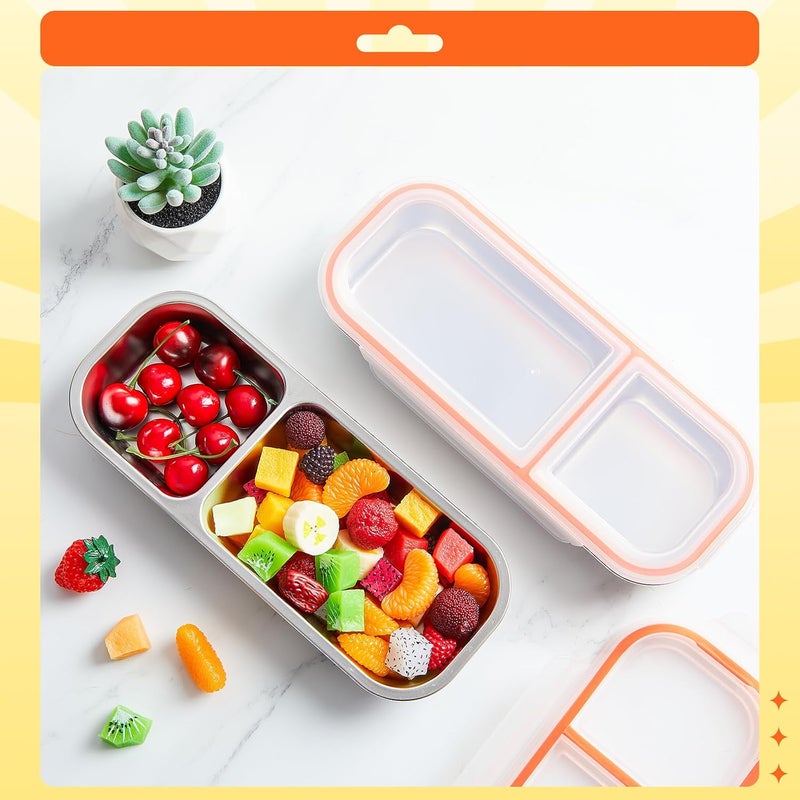 Blushtier 2 Pcs 3 Compartment Stainless Steel Snack Containers, Reusable Condiment Box with Lids, Three Compartment Sauce Cups, Divided Food Storage Containers for School Home Travel - Image 3