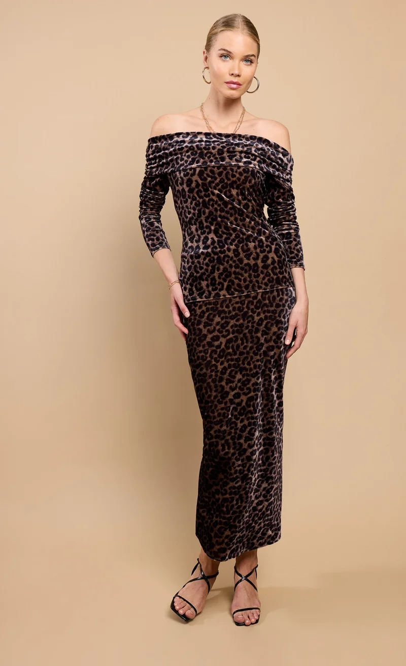 Leopard Print Velvet Midaxi Skirt