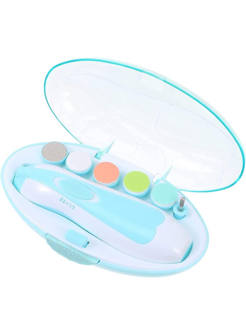 Meetion Baby Nail Trimmer Electric Baby Nail File 6 in 1 Baby Nail File Clipper with Led Light and Grinding Heads for New Born Infant Toddlers Adults (Blue) - Image 1