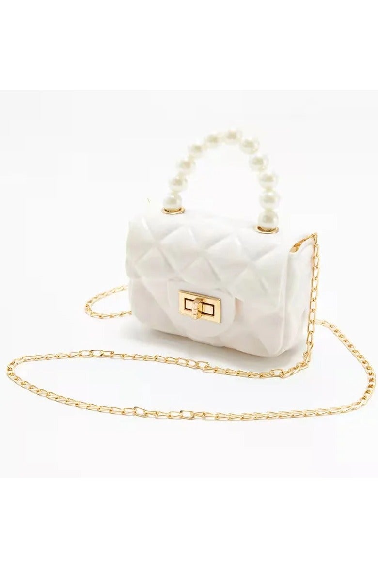 Elegant Women’s Quilted Handbag with Pearl Handle & Chain Strap – Small Stylish Purse for Daily Use & Events