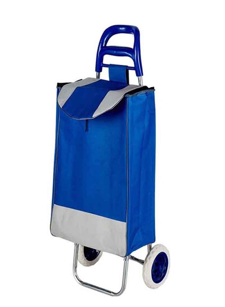 Foldable Shopping Trolley Cart, 2 Wheel Shopping Cart, Stainless Frame Shopping Cart- Blue - Image 1