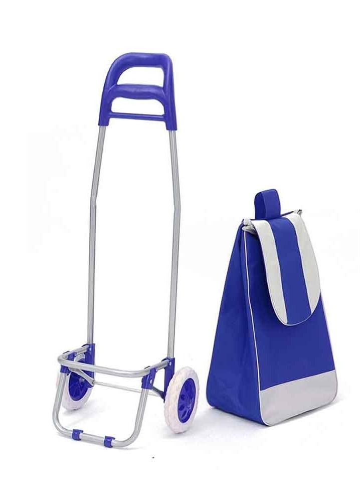 Foldable Shopping Trolley Cart, 2 Wheel Shopping Cart, Stainless Frame Shopping Cart- Blue - Image 2
