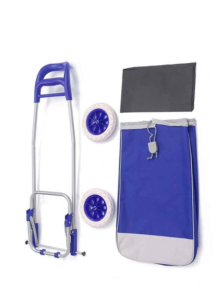 Foldable Shopping Trolley Cart, 2 Wheel Shopping Cart, Stainless Frame Shopping Cart- Blue - Image 3