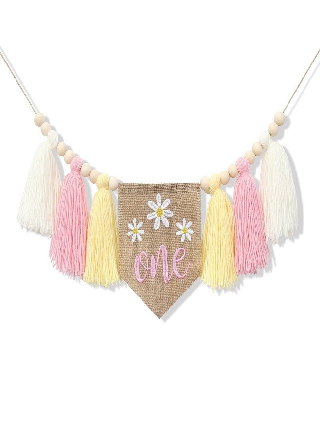 HGFC Daisy Tassel High Chair Banner - Wood Bead Tassel 1st Birthday Banner - Daisy Theme First Birthday Party Decoration - Image 1