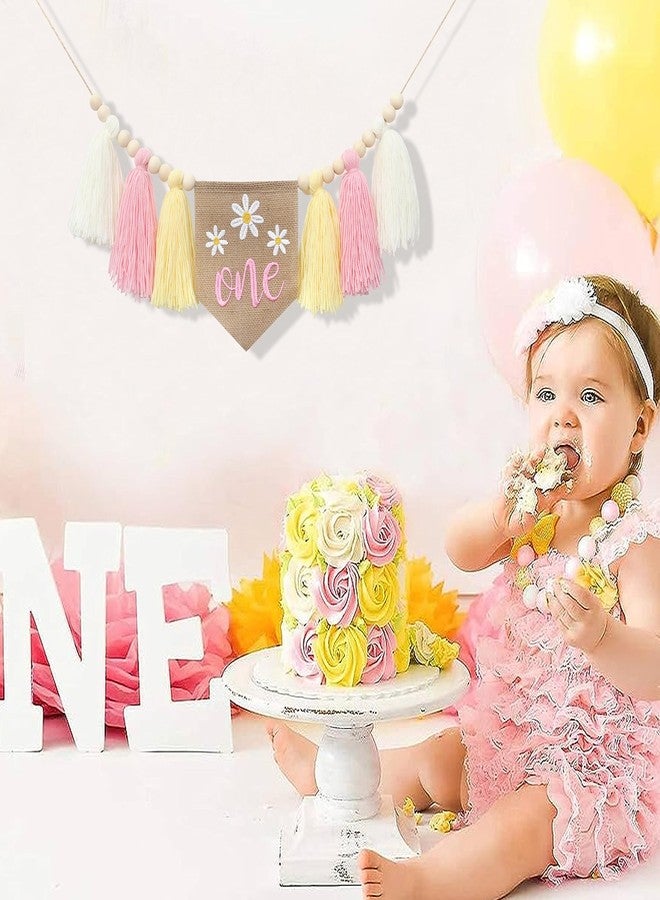 HGFC Daisy Tassel High Chair Banner - Wood Bead Tassel 1st Birthday Banner - Daisy Theme First Birthday Party Decoration - Image 3