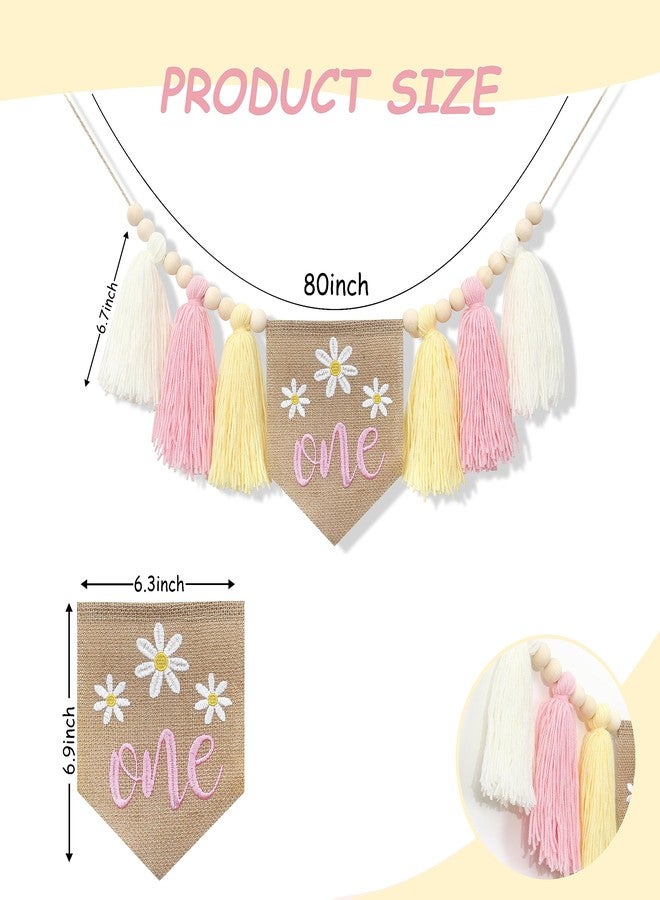 HGFC Daisy Tassel High Chair Banner - Wood Bead Tassel 1st Birthday Banner - Daisy Theme First Birthday Party Decoration - Image 2