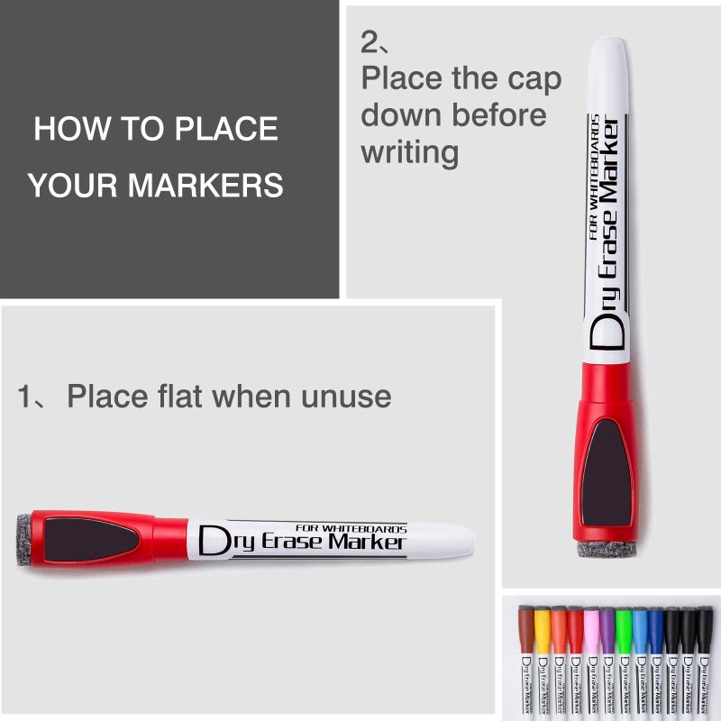 Volcanics Magnetic Dry Wipe Pens Dry Erase Markers With Eraser Cap Low Odor Fine Tip Whiteboard Pens Pack of 12,10 Colors - Image 4