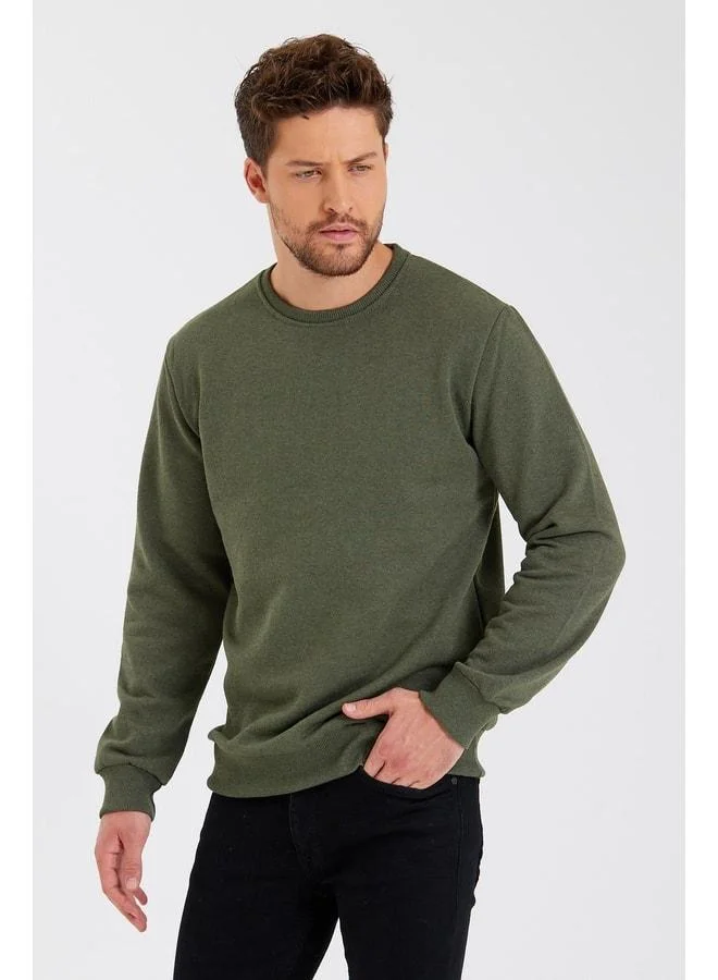 Mmetalic  Khaki Cotton-Lined Men’s Sweatshirt with Crew Neck and Label Detail for Men | Best Price UAE