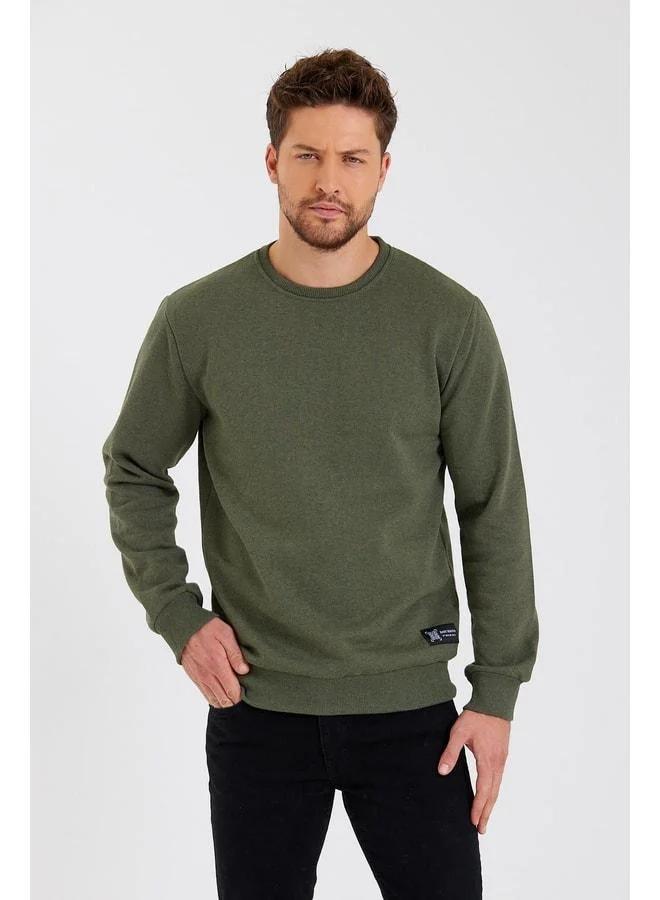 Mmetalic  Khaki Cotton-Lined Men’s Sweatshirt with Crew Neck and Label Detail for Men | Best Price UAE