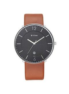 TITAN ساعة رجالية جلدية انالوج بمينا سوداء - 1849Sl01/Nr1849Sl01، لون السوار بني  - Image 1