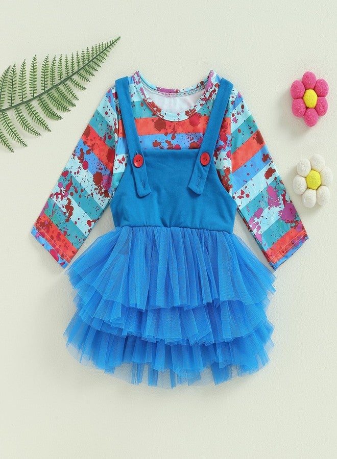 Yccutest Toddler Girl Halloween Horror Movie Cosplay Costume Bloody Print T-shirt Tutu Skirt Set 2 Piece Halloween Outfits (Light Blue,18-24 Months) - Image 2