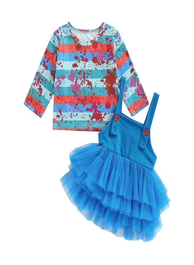 Yccutest Toddler Girl Halloween Horror Movie Cosplay Costume Bloody Print T-shirt Tutu Skirt Set 2 Piece Halloween Outfits (Light Blue,18-24 Months) - Image 1