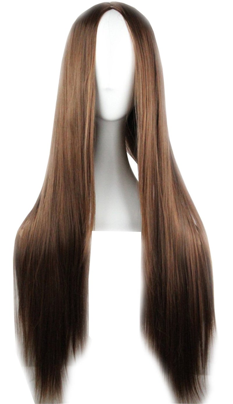 Flonding 75cm 295 inches Light Brown Wig Womens Long Straight Middle Part Synthetic Hair Wigs No bangs Cosplay Anime Halloween Costume Party Hair Wig for Women with Wig Cap