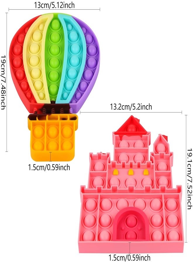Aunifun 2 Pack Push Pop Bubble Sensory Fidget Toys, Simple Fidget Toy Pack Bubble Popper Silicone Squeeze Toy Stress Relief Hand Toys Party Favors (Castle, Hot Air Balloon ) - Image 2