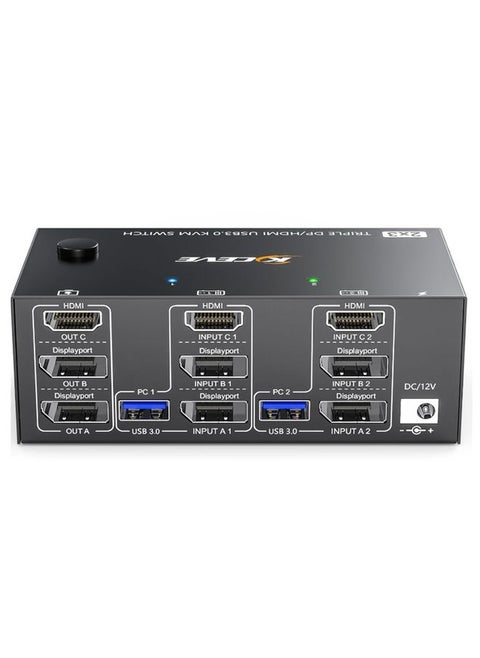 KC-KVM203DH 8K 30Hz USB3.0 DP+DP+HDMI Triple Monitors KVM Switch, UK Plug