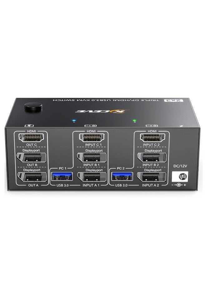 Generic - KC-KVM203DH 8K 30Hz USB3.0 DP+DP+HDMI Triple Monitors KVM Switch, UK Plug - Image 1