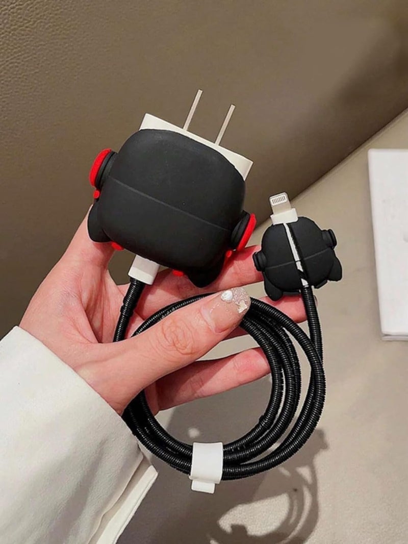 CERLINK Charger Cable Protectors for iPhone Chargers 18W 20W Type C, 3D Cute Protective Case Cover Cartoon Style Fully Charger & Adaptor Protection Set-1 (Black Dog) - Image 3