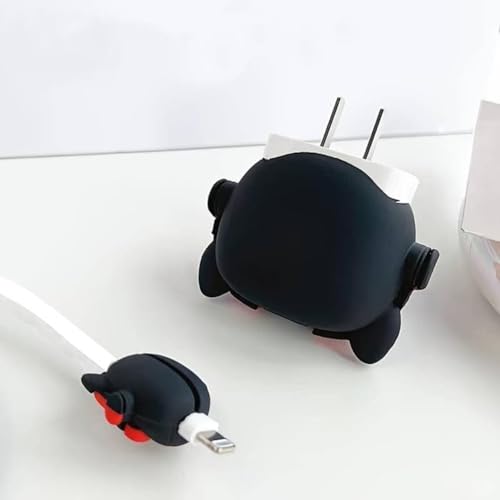 CERLINK Charger Cable Protectors for iPhone Chargers 18W 20W Type C, 3D Cute Protective Case Cover Cartoon Style Fully Charger & Adaptor Protection Set-1 (Black Dog) - Image 4