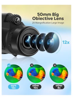 Generic 12x50 High-Power Monocular Telescope with Smartphone Tripod and Portable Bag - Perfect for Bird Watching, Hunting, Hiking, and Camping with BAK4 Prism & FMC Lens Technology for Enhanced Vision.  - Image 2