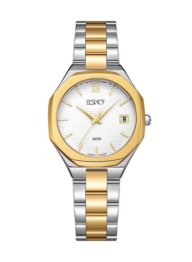 ECSTACY Ecstacy Women's Japan Quartz Movement Watch, Analog Display and Stainless Steel Strap - E22503-TBTW, TT Gold/Silver