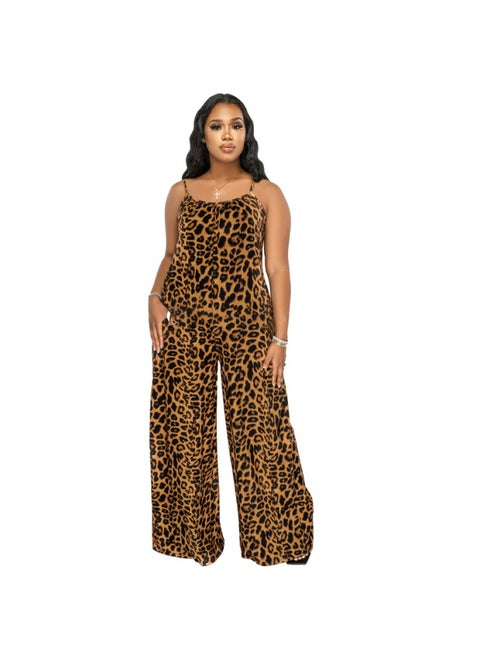 22405 European And American New Jumpsuit Amazon Cross-border Summer Leopard Print Sling Casual Large Size Jumpsuit