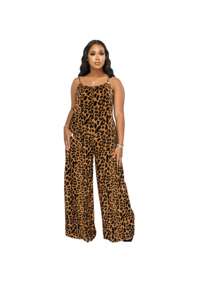 22405 European And American New Jumpsuit Amazon Cross-border Summer Leopard Print Sling Casual Large Size Jumpsuit