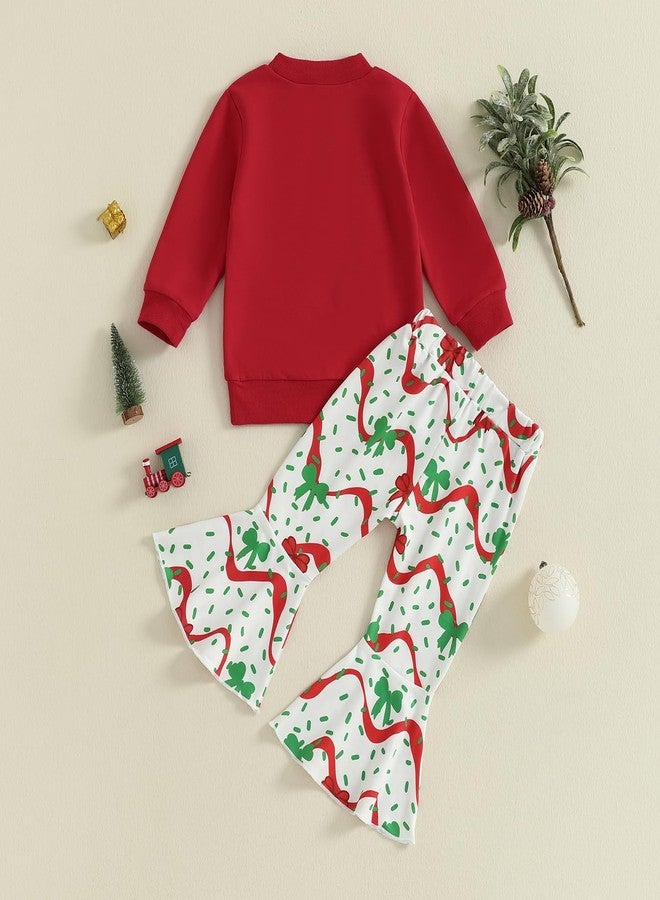 Mieeyali Toddler Baby Girl Christmas Outfit Set Santa Tree Sweatshirt Top Shirt Bell Bottoms Pants Set Xmas Clothes (Red CA, 12-18 Months) - Image 5