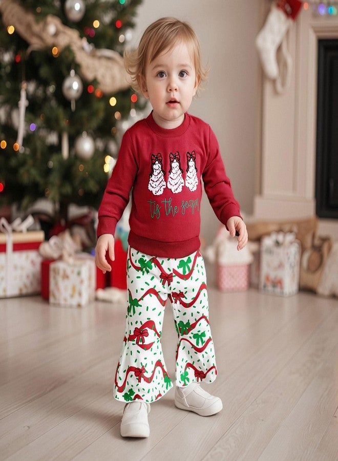 Mieeyali Toddler Baby Girl Christmas Outfit Set Santa Tree Sweatshirt Top Shirt Bell Bottoms Pants Set Xmas Clothes (Red CA, 12-18 Months) - Image 3