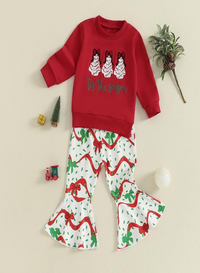 Mieeyali Toddler Baby Girl Christmas Outfit Set Santa Tree Sweatshirt Top Shirt Bell Bottoms Pants Set Xmas Clothes (Red CA, 12-18 Months) - Image 4