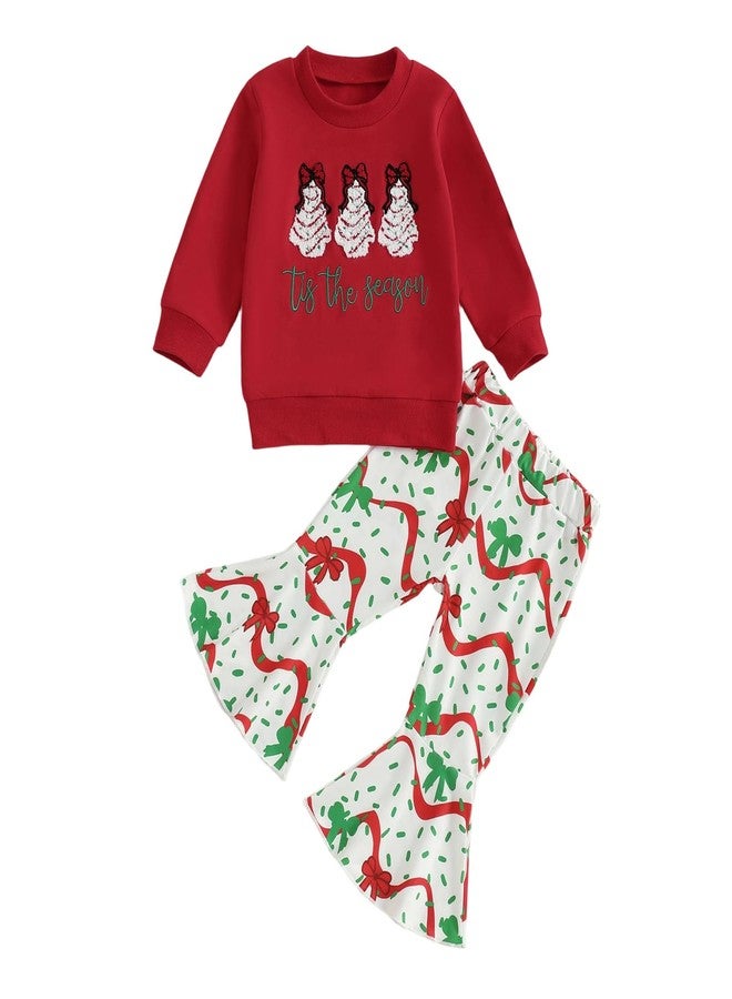 Mieeyali Toddler Baby Girl Christmas Outfit Set Santa Tree Sweatshirt Top Shirt Bell Bottoms Pants Set Xmas Clothes (Red CA, 12-18 Months) - Image 1