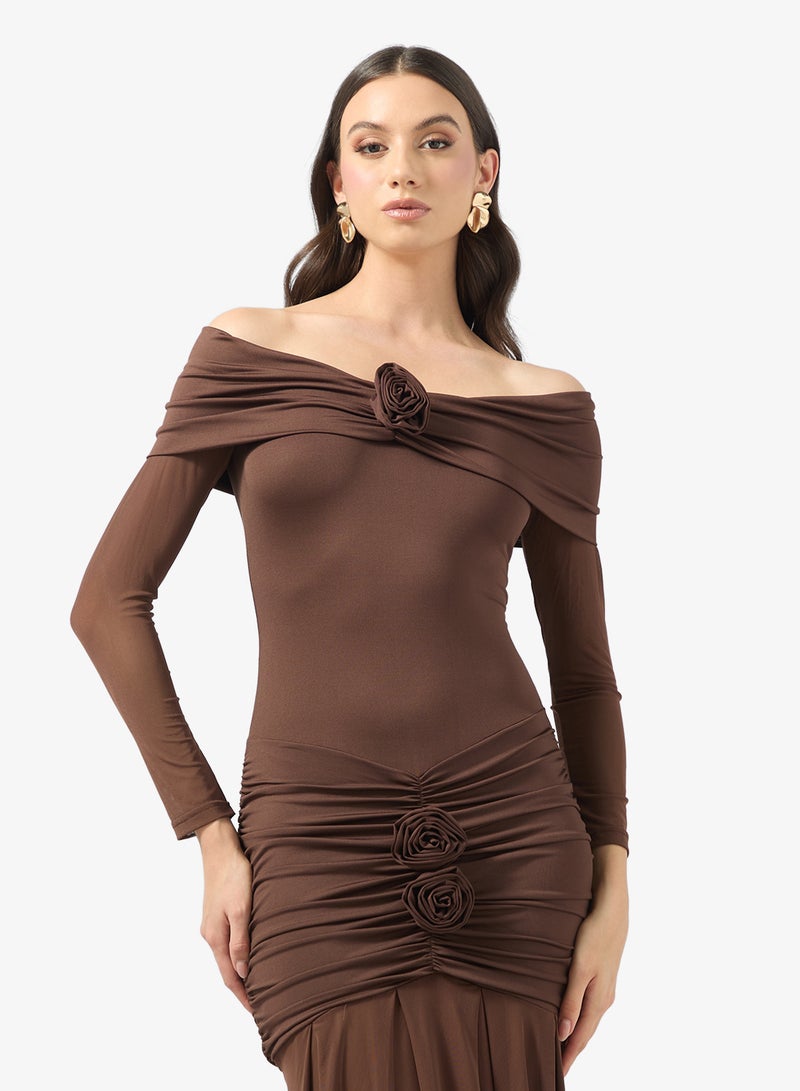 جينجر فستان بكتف مكشوف وخصر منسدل مع جزء شبكي - Image 3