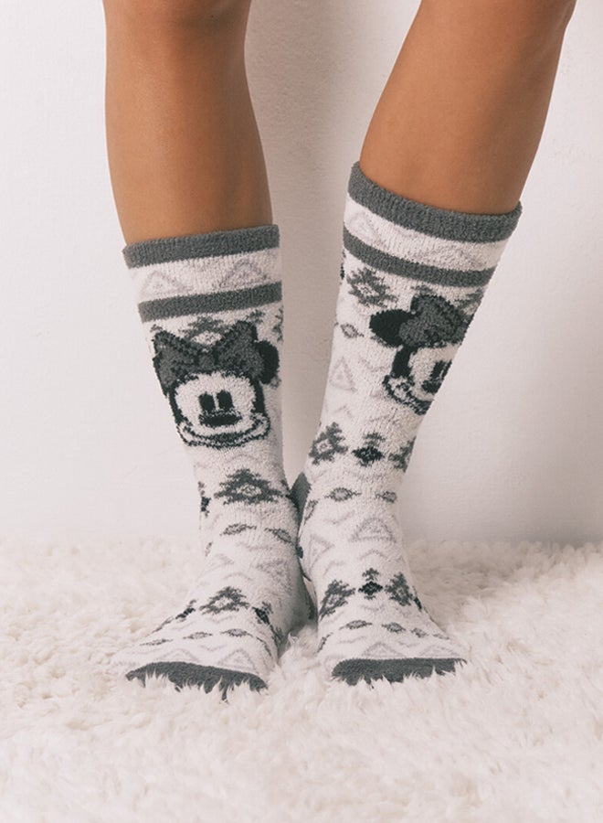 women'secret Minnie Mouse print long socks with fur trim - Image 3