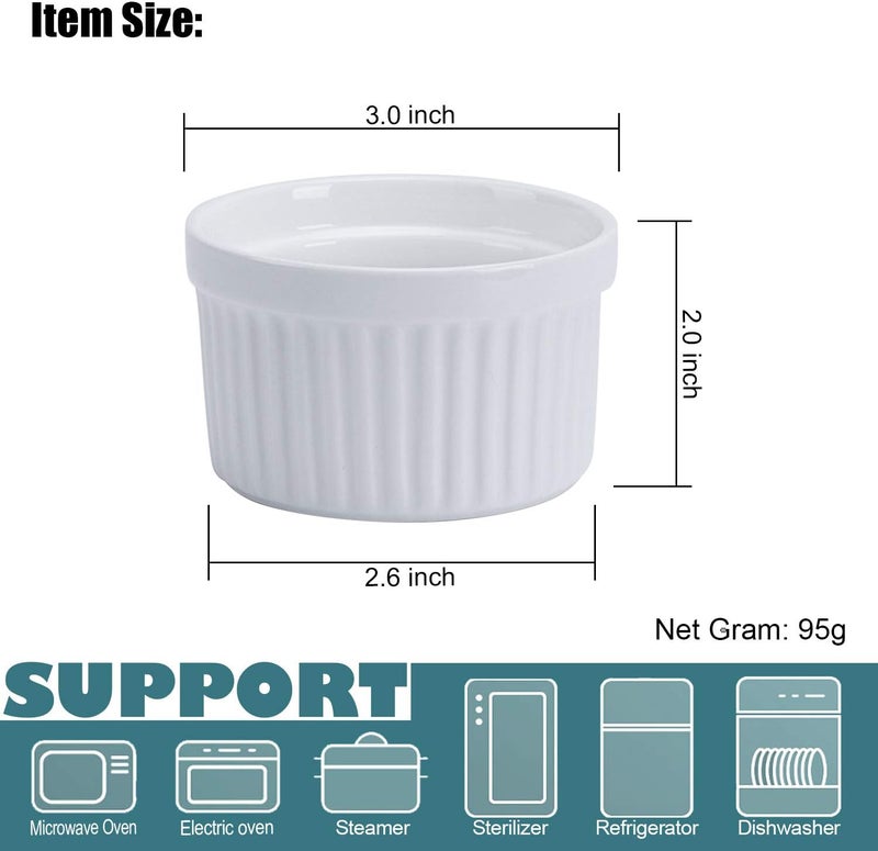 GPYG Porcelain Ramekins 4OZ,Set of 8, Souffle Dishes, Oven Safe Ramekin Bowls Serving For Creme Brulee, Custard, Pudding, Mini Desserts, Jam, Dips, Sauces, Ramekins For Baking - Image 2