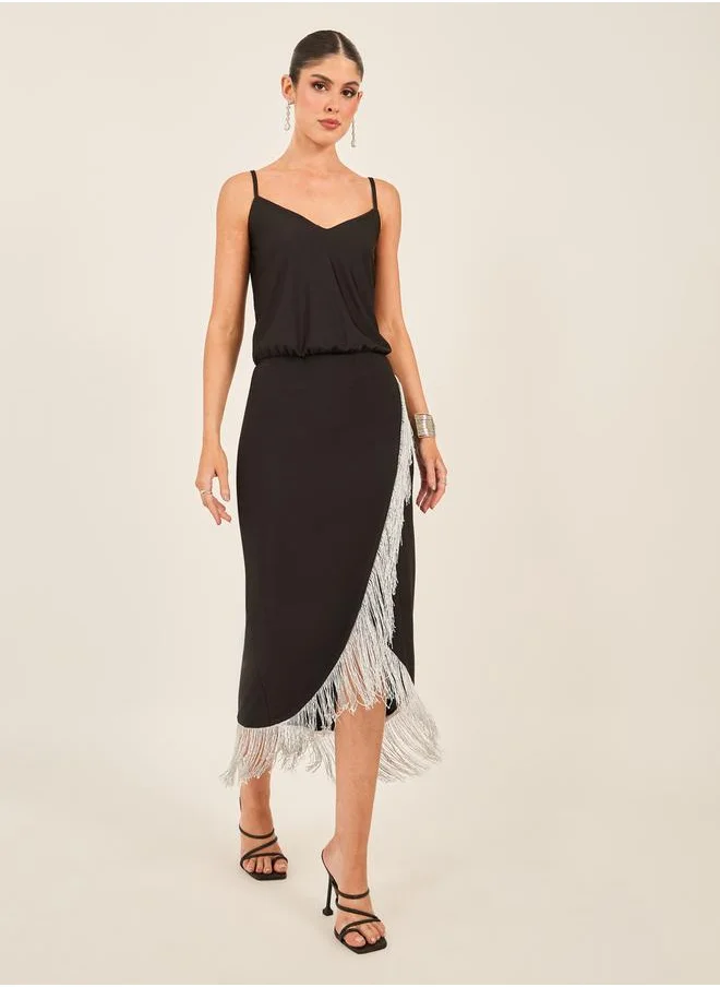 Styli Fringe Detail Sleeveless Bodycon Midi Dress