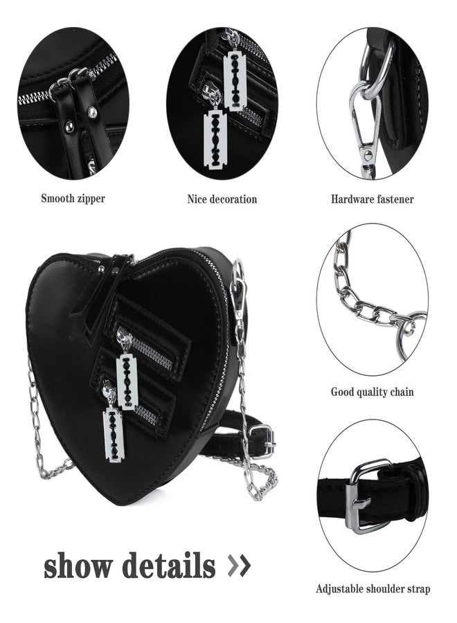 Oweisong Black Heart Shaped Purse Cute Red Gothic Bag Purse for Women Ladies Chain Crossbody Shoudler Handbag - Image 5