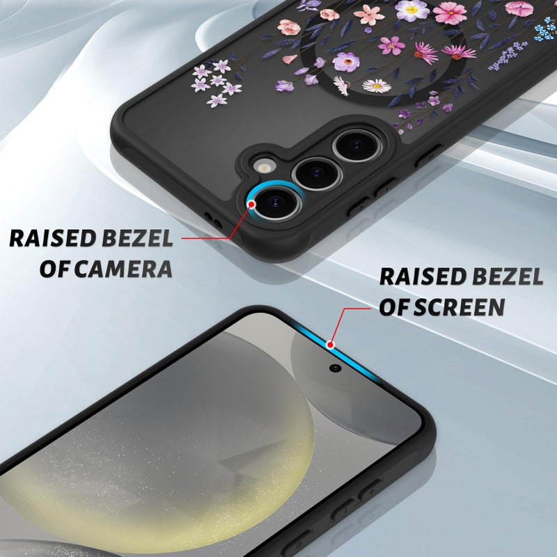 OOK Case Fit for Samsung Galaxy S24 Plus 6.7 Inch (Wireless Charging Compatible) Floral Flowers Translucent Phone Cover Soft TPU + Hard PC Anti-Scratch Shockproof Magnetic Case for Women - Image 3