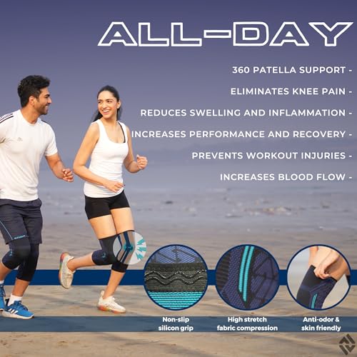 DR. FITZY Silicone 1 Pair Anti-Slip&Breathable Knee Support For Men Gym Squats,Ortho Knee Caps For Women Gym,Sports Knee Cap For Men (2Pcs High Compression Knee Sleeves For Squats&Running) - Image 5