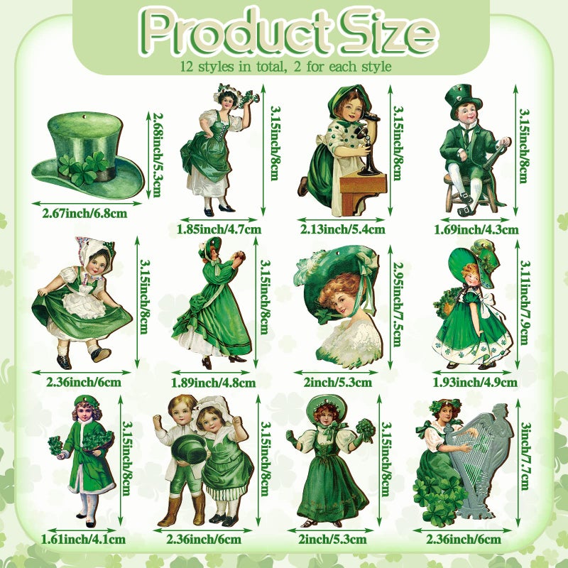 Glenmal 24 Pieces Vintage St. Patrick's Day Decorations for Tree Shamrocks St Patrick Day Ornaments Wooden Irish Gnome Hanging Ornaments with Ropes for Small Tree Party Supplies - Image 3